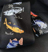 Vtg Brothers Nautical Fish Necktie Marlin Blufish Bass Mullet Trout Fish... - $23.38