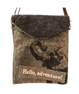 &quot;Hello, adventure!&quot; Crossbody Sling Bag Purse - Distressed Khaki/Gray - ... - $61.53 CAD