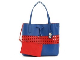 RALPH LAUREN Dryden Diana Blue Red Laser Cut Leather Tote Shopper Bag Ha... - £77.08 GBP