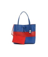 RALPH LAUREN Dryden Diana Blue Red Laser Cut Leather Tote Shopper Bag Ha... - £77.08 GBP