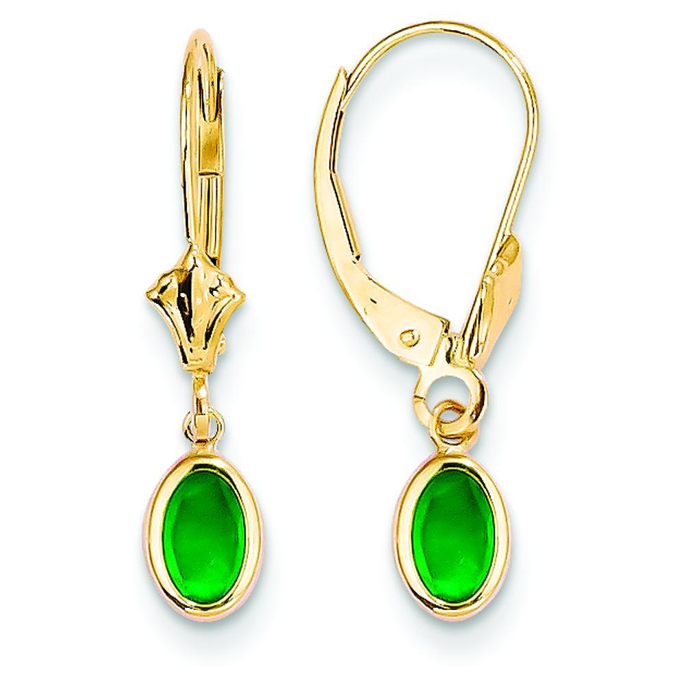 Primary image for 14K Gold Emerald May Birthstone Earrings Jewelry 23mm x 4mm