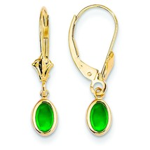 14K Gold Emerald May Birthstone Earrings Jewelry 23mm x 4mm - £138.61 GBP