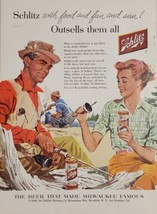 1956 Print Ad Schlitz Beer in Cans Fisherman &amp; Wife Enjoy a Picnic Milwaukee,WI - £16.29 GBP