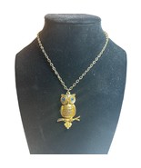 Gold Plated Owl Pendant Necklace with Blue Stone Eyes 24&quot; Chain - £8.75 GBP