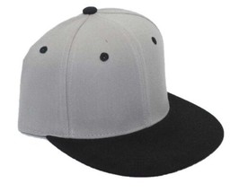 Gray Black 2Tone Snapback Hat Baseball Cap Flat Brim Adjustable Rear Plain - £16.14 GBP