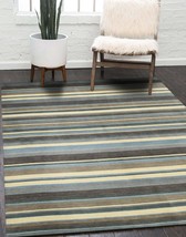 EORC LLC, DN20BL2X3 Handmade Wool Striped Rug, 2&#39; x 3&#39;, Blue/Brown Area Rug - $1,277.76 MXN