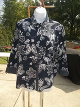 NWOT ALFRED DUNNER NAVY BUTTERFLY&amp;FLORAL BUTTON DOWN 16 - $21.99