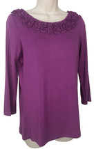 Charter Club Womens Embellished Shirt S Small Soutache 3/4 Sleeve Purple Stretch - £13.75 GBP