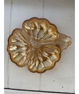Vintage Jeanette Marigold Carnival Glass Leaf Clover Candy/Nut Dish - $12.87 CAD