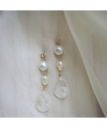 Handmade Natural Freshwater Pearl &amp; Clear Quartz Teardrop Drop Earrings ... - $39.99