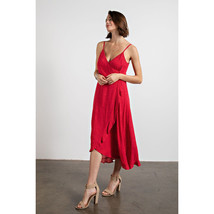 Spaghetti Strap Wrap Dress   Adjustable Strap Ruffle Hem Maxi Raspberry Red Dres - £48.19 GBP