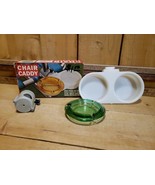 Vintage RARE Ashtray Chair Caddy Green Glass Ashtray Patio Chair Chaise ... - $82.12 CAD