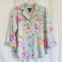 Ralph Lauren LRL Cotton Pajama Top Tropical Floral Button Front Short Sl... - $24.69