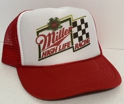 Vintage Miller High Life Racing  Trucker Hat  snapback Unworn Red Cap NASCAR Hat - £13.77 GBP