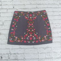 Umgee Skirt Womens Medium Gray Floral Bird Embroidered Lined Boho Folklore Mini - £20.14 GBP