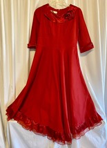 Long Full Skirt Ruffled Dress Bright Red See Measurements For Size - £24.65 GBP