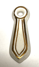 Old Porcelain Keyhole Lock Cover White w Gold 2 1/4 Inch Long - $9.41