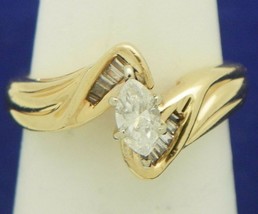 1/3 ct Diamond Engagement Ring REAL Solid 14 K Yellow Gold 4.3 g Size 5.75 - £332.93 GBP