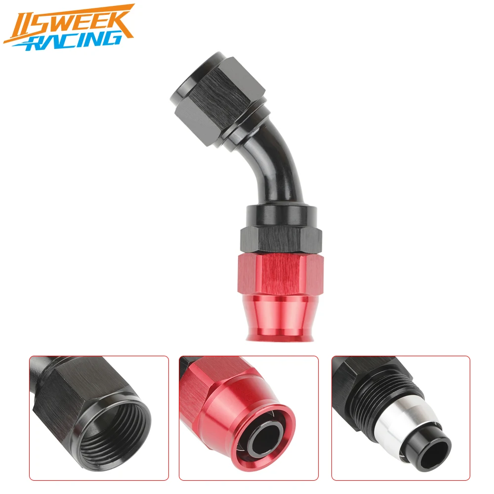 Universal Aluminum Alloy 1 Piece 45 Degree PTFE Hose End Fitting Connector Fuel  - £41.89 GBP