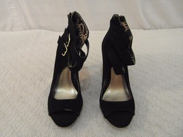 Women&#39;s Christian Siriano For Payless Black Gold Strap &amp; Zipper 6 1/2 High Heels - £19.46 GBP