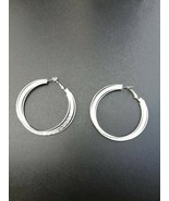 Three Hoop with Two Smooth and One Flat Spiral Silver Design Earring - £6.75 GBP