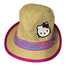 Hello Kitty By Sanrio Girls Fedora Hat Natural Beige Pink Woven Applique M/L - £15.21 GBP