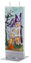 Flatyz Handmade Twin Wick Unscented Thin Flat Candle - Haunted House With Jack-O - £13.36 GBP