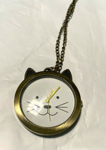 Cat Face Watch Pendant Necklace Gold Tone - £13.92 GBP