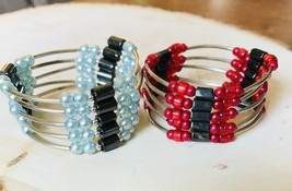 Therapeutic Magnetic Hematite Bead Wrap Bracelet Necklace Silver Plate Red Blue - £11.76 GBP