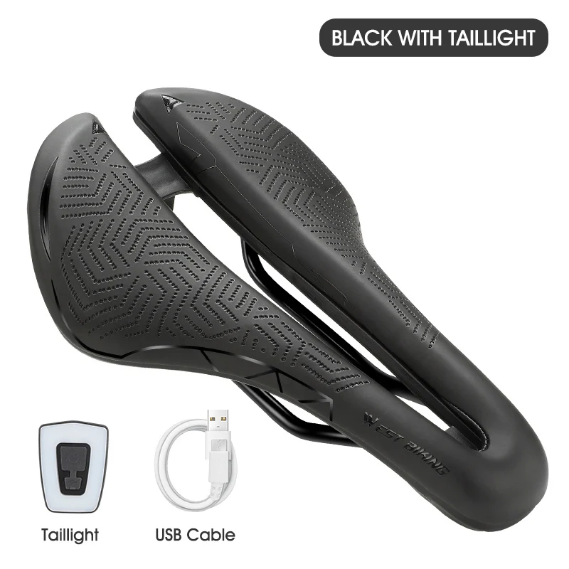 Oad bike saddle hollow soft comfortable breathable seat with warning taillight usb road thumb200