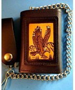 EAGLE Genuine Leather Embossed CHAIN TRI-FOLD Wallet - Made in USA - $27.01 CAD