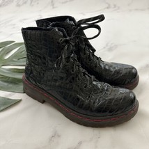 Rieker Womens Lace Up Boots Size 41 Faux Snake Patent Leather Chunky Combat - £34.99 GBP