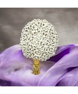 Monet Vintage White Enamel On Metal Pin Brooch Signed 3D Bouquet Of Flowers - $22.69 CAD