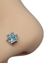 Nose Stud Paw Dog Cat 4 Blue Cubic Zirconia 20g (0.8mm) Surgical Steel Curl Stud - £5.95 GBP
