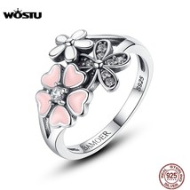 WOSTU 100% 925 Sterling Silver Poetic Daisy Cherry Blossom Wedding Rings For Wom - $18.12
