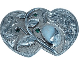 Sterling Silver Emerald and Opal Cowgirl Belt Buckle Double Heart shaped... - £391.23 GBP