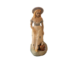 Porcelain Figuring Lady Sitting On Pillar Signed Tito Bucket At Her Feet - $24.82