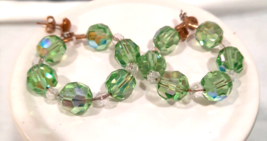 Vintage Hoop Earrings AB Crystal Faceted Bead Green Wreath Like Pierced MCM - £12.68 GBP