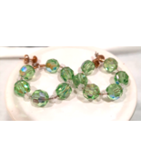 Vintage Hoop Earrings AB Crystal Faceted Bead Green Wreath Like Pierced MCM - £12.45 GBP