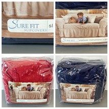 Sure Fit Sofa Slipcover Red or Blue Duck Fabric One Piece Solid LB - $49.95