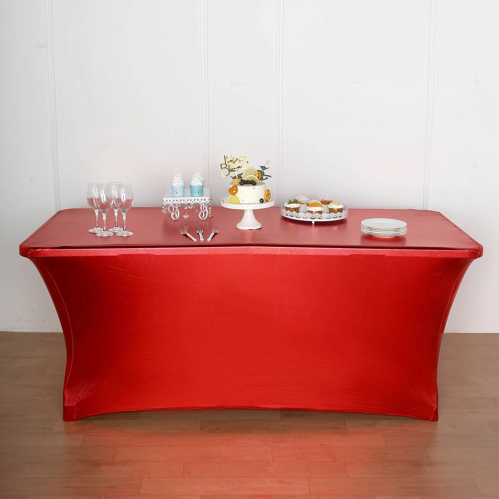 Red - 6FT Rectangular Stretch Spandex Table Cover Metallic Color - £40.78 GBP
