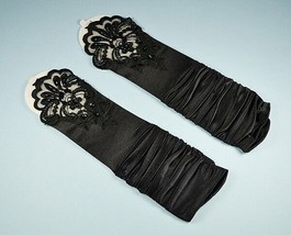 Bridal Prom Costume Adult Satin Fingerless Gloves Black Elbow Length Party - £9.90 GBP