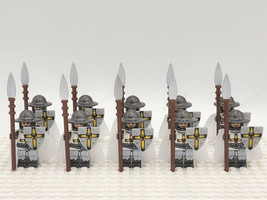 New 10Pcs Teutonic Knights Shield Spearmen Soldiers The Crusader Army Minifigure - $55.97