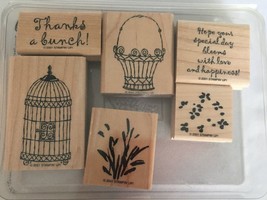 Stampin Up Rubber Stamp Set Love Blooms Bird Cage Thanks a Bunch Basket Two Step - £8.62 GBP