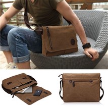 Mens Leather Canvas 13.3&quot; Laptop Messenger Shoulder Sling Crossbody Bag Satchel - £74.72 GBP