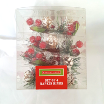 Holiday Home New with Tags Set of 4 Napkin Rings Pinecones and Berries Christmas - £17.22 GBP