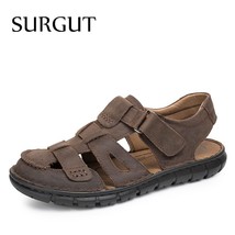 SURGUT Comfortable Handmade Men Sandals Genuine Leather Soft Summer Male Shoes R - £50.73 GBP