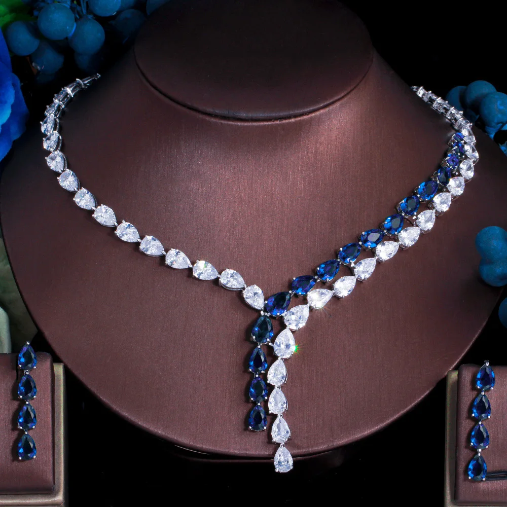 Luxury Green Cubic Zirconia Water Drop Necklace Earrings Jewelry Sets fo... - £53.38 GBP