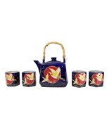 Golden Crane With Red Moon Blue Ceramic Hexagonal Teapot With 4 Tea Cups... - €35,99 EUR