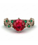 2Ct Round Cut Red Ruby and Emerald Rose Flower Wedding Ring 14k Rose Gol... - £76.85 GBP